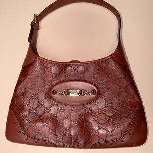 Vintage Gucci GG Embossed Leather Hobo Bag Y2K Brown